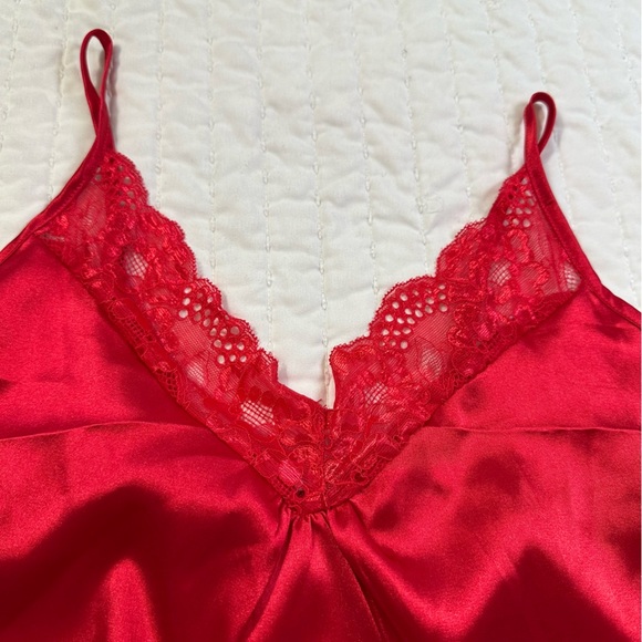 NWT Ekouaer Vibrant Red Satin Lace V-Neck Chemise Sleepwear Soft Lingerie - Picture 12 of 14